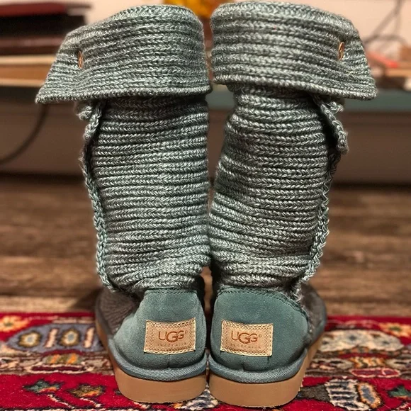 Blue Uggs Warm Booties size 7 Slippers Knit Ugg Winter Boots - Picture 2 of 4